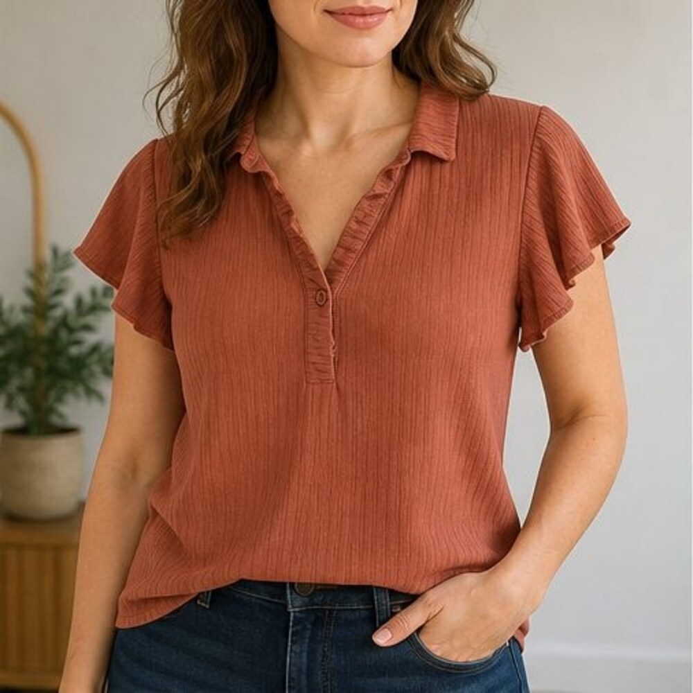 Rust Wrap Blouse - Picture 2 of 6